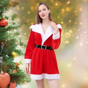 Kalėdų Kostiumai Ieva Sujungimas Mini Suknelė Moterims Seksualus Šalto Pečių Žiemos Dress Lady Pliušinis Diržo Kalėdos Šalis Dekoro Suknelės #G2