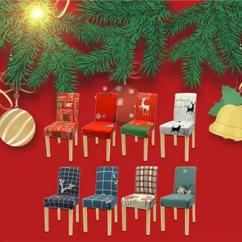 Kalėdų Kėdžių Dangose Raudona Ir Žalia Briedžių Spausdinti Ruožas Elastinga Universali Kėdė Padengti Valgomasis Užvalkalai