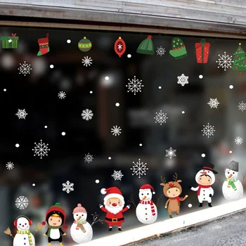 Kalėdų Lipdukai Lango Vitrina Pvc Naujųjų Metų Kalėdų Medžio Sniego Decal Namų Dekoro Lipni Stiklo Sieniniai