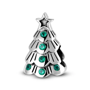 Karšto 925 Sterlingas Sidabro Fine Jewelry Gražus Kalėdų Eglutė Žalia Cirkonis tinka Originalios europeu Karoliukų Apyrankės Juvelyrikos Priėmimo