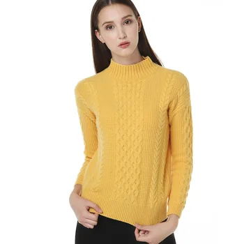 Kašmyro ožkų susukti storas mezgimas moterų megztinis megztinis pusę-aukštos apykaklės, H-tiesiai bordo spalvos 9colors S-2XL didmeninė mažmeninė