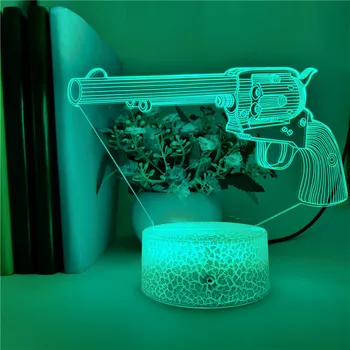 Kietas Ginklas Revolveris LED Nakties Šviesos Stalo Lempos 7 Spalva Keičiasi Vaikų Žaislai Dekoro Kalėdų Dovanos 3d Led Šviesos App Kontrolės