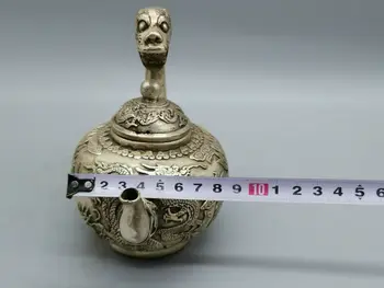 Kinija senas Feng Shui papuošalų padengti sidabro Drakonas kūno Statula puodą