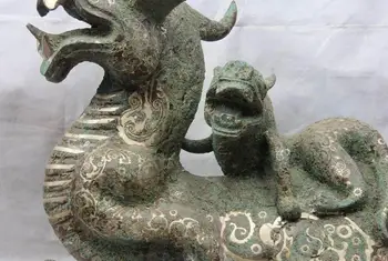 Kinų Bronzos, Sidabro-Paauksuota Kazkoks Šuo Liūtas Drąsių karių Pixiu kylin Vienaragis Statula