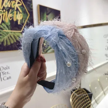 Korėjos Rišti Pearl Kaspinai Moterų Plaukų Lankas Hairbands mazgas lankelis Aukštos Kokybės Gėlių Karūna, Plaukų Aksesuarai Mergaitėms