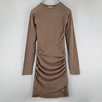 Korėjos slim ilgomis rankovėmis kartus mini suknelė moterims rodyti didelis krūtinės seksualus maišelį sėdmenų rudens žiemos suknelės Mergina S207