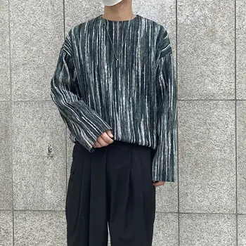 Korėjos Tie-dye marškinėliai Vyrų Mados Retro Atsitiktinis Dryžuotas Marškinėliai Vyrams Streetwear Laukinių Prarasti Rudenį ilgomis rankovėmis Marškinėlius Mens Viršūnės