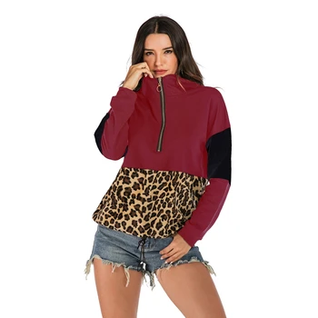 Kratinys Leopard Hoodie Moterų 2020 M. Rudenį Palaidinės Korėjos Harajuku Negabaritinių Hoodies Viršūnes Užtrauktukas Marškinėliai Streetwear Plius Dydis