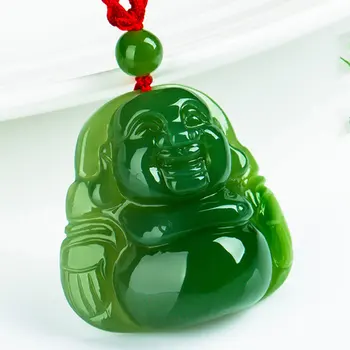 KYSZDL Gamtos Hetian Špinatai žalia yu akmens Buda pakabukas Vyrų ir moterų žalia yu akmens pakabukas papuošalai nemokama dovanų dėžutė