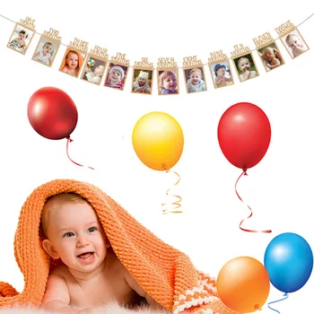 Kūdikiams 12 Mėnesių, Foto Rėmelis Reklama Pirmuoju Gimtadieniu Popieriaus Girliandą Girl Berniukas 1-ojo Gimtadienio Kabinti Apdailos Reikmenys