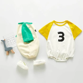 Kūdikių Berniukų, Mergaičių Trumpas Rankovės Bodysuits 2020 M. Vasarą Cartoon Skaitmeninės 3 Numeris Short Sleeve Hardcover Vijoklis Rompers Sportas Vaikas