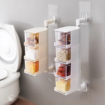 Kūrybinės Virtuvės talpinimo Be Nagų Sienos Kabo Pasukti Prieskonių Dėžutė Vertikalus Multi-layer Stalčių Tipo Prieskonių Bakas