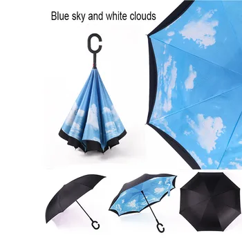 Kūrybos vyrų ir moterų dvigubai skėtis atvirkštinio skėtis ilga rankena skėtis free c rankena gali būti pritaikytas nemokamas pristatymas