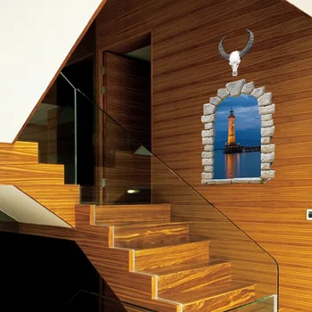 Kūrybos Švyturio 3D Lange Sienų Lipdukai Meno Jūros Kraštovaizdžio Namų Dekoro PVC Vinilo Kambarį Apdailos Europoje Tapetai Nuimamas