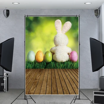 Laeacco Velykų Kiaušinių, Bunny Rabbit Žolės Medinių Grindų Kūdikių Portretinė Fotografija Backdrops Foto Tapetai Fotostudija Rekvizitai