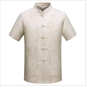LANDEAL Lino Apvalios Kaklo Kinijos Marškinėliai Hanfu Medvilnės Skalbiniai Vyrų Derliaus Siuvinėjimas, Marškinėliai