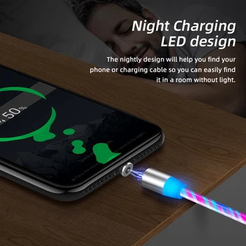 LED Šviesos Magnetinis Kabelis 360 Laipsnių Pasukti USB Magnetas Greito Įkrovimo Samsung 