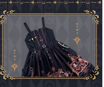 Lolita dirželis pynimas suknelė aukšto juosmens spausdinimo viktorijos suknelė kawaii girl gothic lolita jsk loli palace saldus princesė lolita