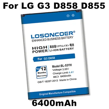 LOSONCOER 6400mAh BL-53YH Baterija LG G3 Baterija D858 D855 D857 D859 D850 F400 F460 F470 D830 D851 VS985 Baterija BL 53YH