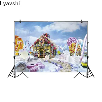 Lyavshi fone fotografijos gingerbread house kalėdų saldainiai meldais saldainių fonas foto studija photocall