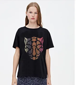 Mada Marškinėliai Moterims Karšto gręžimo Trumpas Rankovėmis O-kaklo T-shirt Deimantų Viršuje Tees Moteris