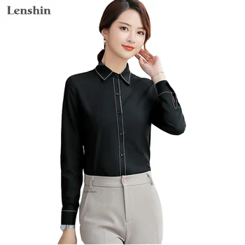 Mada moterims, Elegantiškas drabužius ilgomis rankovėmis marškinėliai rudenį juoda slim palaidinė office ponios verslo laisvo stiliaus oficialų viršūnės