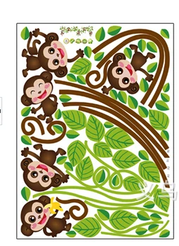 Madingas Monkey Jungle Tree Siena Lipdukas Aplinkos Nuimamas PVC Vinilo Meno Lipdukai Vaikas Darželio Miegamojo Puošmena