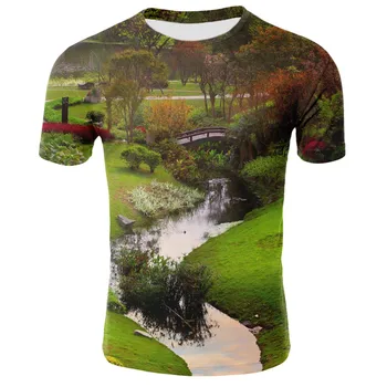 Mados 3D gamta / landscape spausdinimo vyras moteris marškinėliai drabužių trumparankoviai O-kaklo 3d dangaus/pievos/medžiai vyrų marškinėliai T-shirt