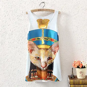 Mados atsitiktinis Egipto katė atspausdintas trumpas rankovės ilgi marškinėliai