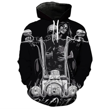 Mados gobtuvu palaidinukė motociklo grožio kaukolė spausdinti kietas juoda hoodie Dropshipping ir Didmeninės US DYDIS