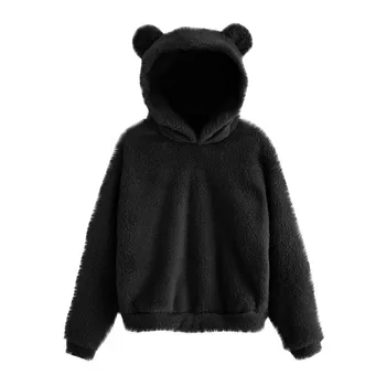 Mados Hoodies Moterų ilgomis Rankovėmis Fleece series Šiltas Bear Forma Fuzzy Hoodie Puloveris Žiemos Drabužių Plius Dydis Свитер