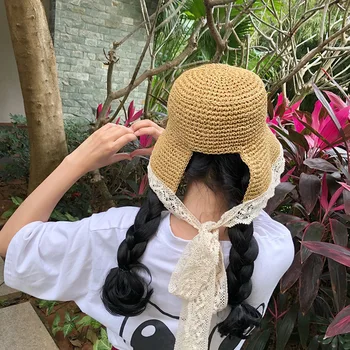 Mados Korėjos Didelis Nėrinių Kraštų Starw Skrybėlę Moterų, Mergaičių Vasaros Sulankstomas Rafija Skrybėlę Lauko Lanksčiuosius Saulės Paplūdimio Skrybėlę