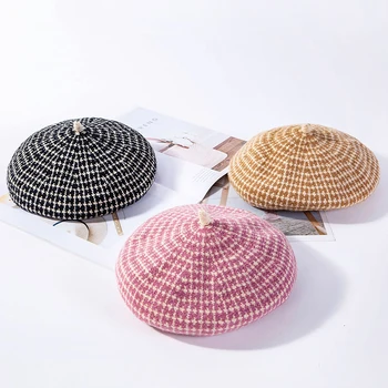 Mados naujų atvykimo storio moterų spausdinti beretė hat 8 spalvų paprasta šviežio derliaus elegantiškas laukinių tendencija šiltas, reguliuojamas beretė