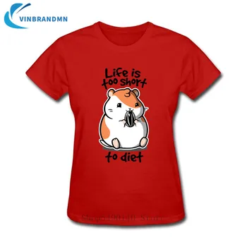 Mados Raidžių Dizaino Gyvenimas Yra Per Trumpas, Kad Dieta T-Shirt Moterims Trumpomis Rankovėmis Kawaii Gyvūnų Pet Žiurkėnas Atspausdinta Marškinėliai Juokinga Tees