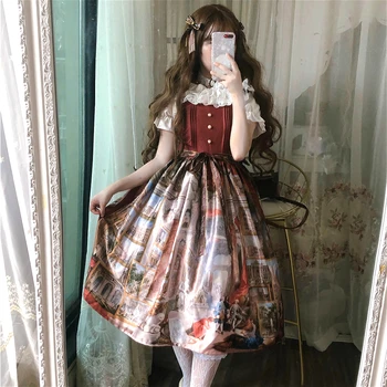 Mados Senovinių rūmų aliejaus tapybai spausdinti lolita dress saldus diržo kratinys kawaii suknelė gothic lolita jsk rankovių viktorijos