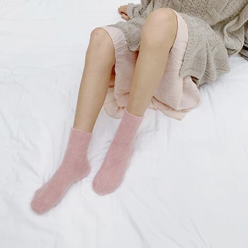 Mados Vilnos Kojinės Moterims Korėjos Aksomo Šiltos Kojinės Femme Žiemos Storos Kojinės Streetwear Didelis Įgulos Calcetines Mujer