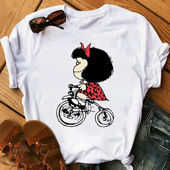 Mafalda T-shirt Moterims, Mada O-kaklo Marškinėlius Harajuku Animacinių filmų Mielas Spausdinti Marškinėliai Moterims trumpomis Rankovėmis Viršūnes tee Atsitiktinis Kawaii Marškinėlius