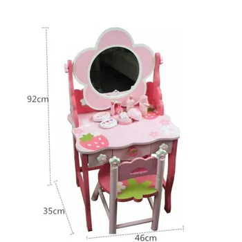 Mediniai Braškių Deluxe Mergina tualetinis staliukas su išmatų Kosmetikos Lentelė Medinė Vaikų Mokymosi Žaislai