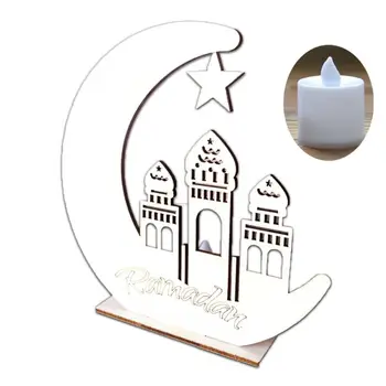 Mediniai Ramadanas Eid Mubarakas Moon Star Islamas Kabo Pakabukas Plokštė Su LED Šviesos Ornamentu Namų Dekoro 