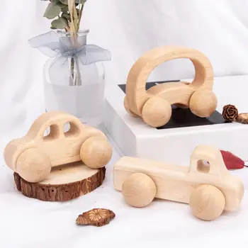 Medinių Blokų Miniatiūriniai Cartoon Automobilių, Sunkvežimių Vaikams, Dovanos Kūdikiams Švietimo Žaislas