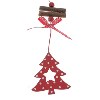 Medinių Kalėdų eglutės papuošalus su persikų širdis ir penkiakampės žvaigždės raudona švenčių šventė dekoracijos