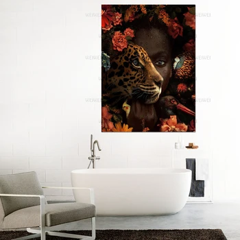 Meno Plakatas Leopard Pobūdžio Akis ir Gėlės Namo Sienų Paveikslai Tapyba Namų Puošybai Naudojami Miegamojo Kambarį Frameless