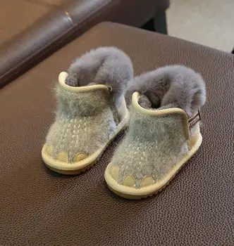 Merginos kailiniai batai 2019 nauja vaikų žiemos medvilnės batai, kailio vieną batai baby plus aksomo šilti sniego batai