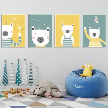 Mielas Animacinių Filmų Gyvūnų Bičių Balionas A4 Formato Drobės Tapybos Menas Spausdinti Plakato Nuotrauką Sienos Vaikams, Kūdikių Miegamasis Paprastas Dekoro