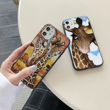 Mielas žirafa telefono atvejais silikono Juoda TPU Atgal Soft case For iphone 11pro max 7plus 7 8 plius XR 6 6plus 5S 5 XS X SE 2020 Atveju