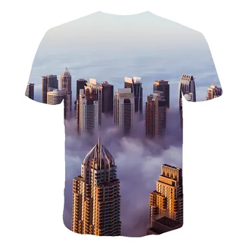 Miesto Panorama Marškinėliai Vyrams/moterims 3D Spausdinimo Marškinėliai Vyrų Atsitiktinis Debesis Vėjas T-shirt Viršuje Tee Juokinga Drabužių Harajuku 2020 M. Vasarą