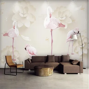 Milofi užsakymą tapetai, freskos Šiaurės minimalistinio 3D erdvinis geometrinis flamingo fono sienos