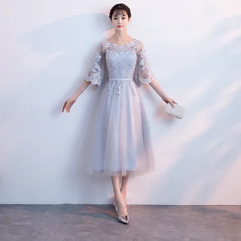 Mingli Tengda Juoda Nėrinių Bridesmaid Suknelę Vestuvės Dress Arbata-Ilgis Elegantiškas Moterų Suknelė Bridesmaid Dresses Pusė Rankovėmis