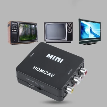 MINI HDMI-Coompatible į 3RCA CVBS Composite AV Video Converter Adapteris TV PS3 VHS VAIZDAJUOSČIŲ, DVD Juoda