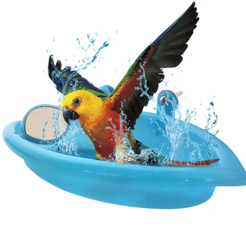 Mini Plastiko Paukštis Narvelyje Vonioje, Baseine Su Veidrodžiu Smulkiems Paukštis Papūga Vonia